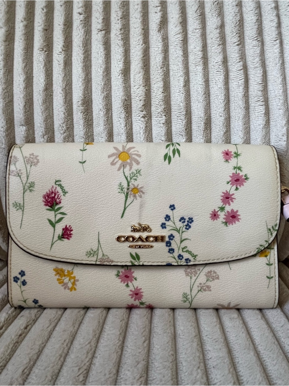 Coach Cream Floral Crossbody Wallet with Gold Logo